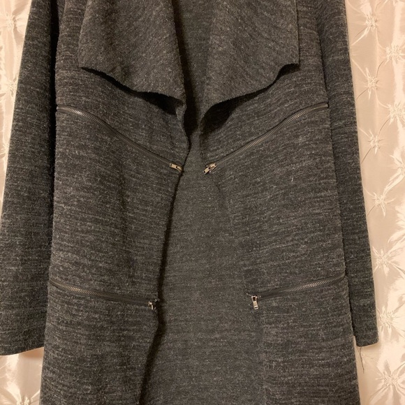 Costa Blanca Grey Open Drape Front Zipper Cardigan - Picture 2 of 7